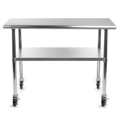 Mesa de preparación de cocina de acero inoxidable de 48 x 24 pulgadas con ruedas
