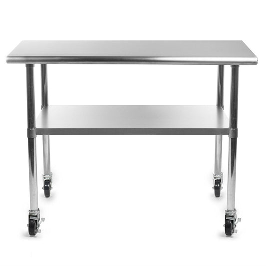 Mesa de preparación de cocina de acero inoxidable de 48 x 24 pulgadas con ruedas