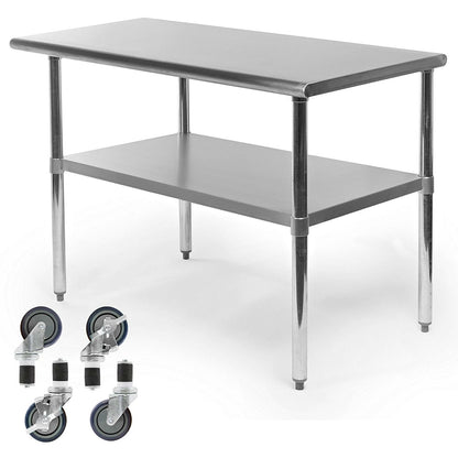 Mesa de preparación de cocina de acero inoxidable de 48 x 24 pulgadas con ruedas