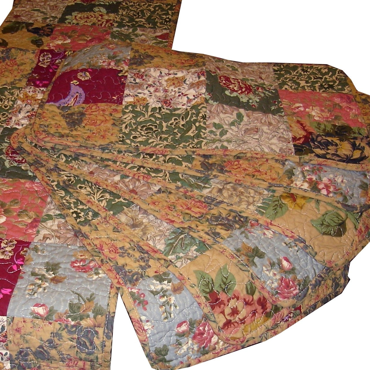 Juego de colcha de retazos 100% algodón, tamaño matrimonial / queen, con patrón floral de cachemir
