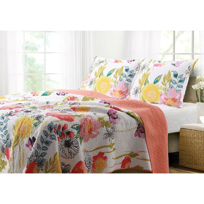 Juego de colcha de algodón, tamaño full/queen, con diseño floral multicolor