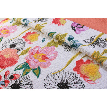 Juego de colcha de algodón, tamaño full/queen, con diseño floral multicolor