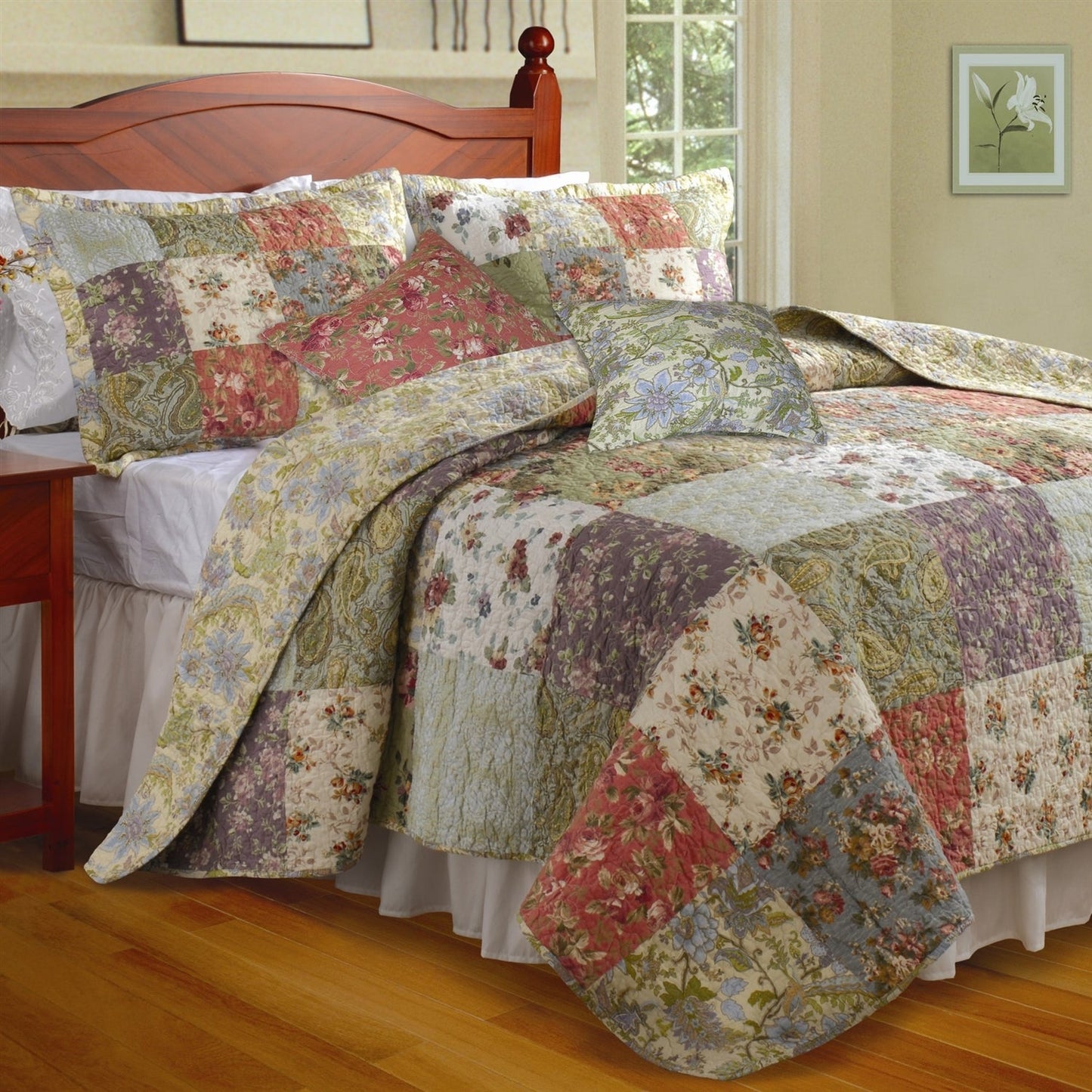 Juego de edredón floral de algodón 100% reversible, tamaño matrimonial / queen