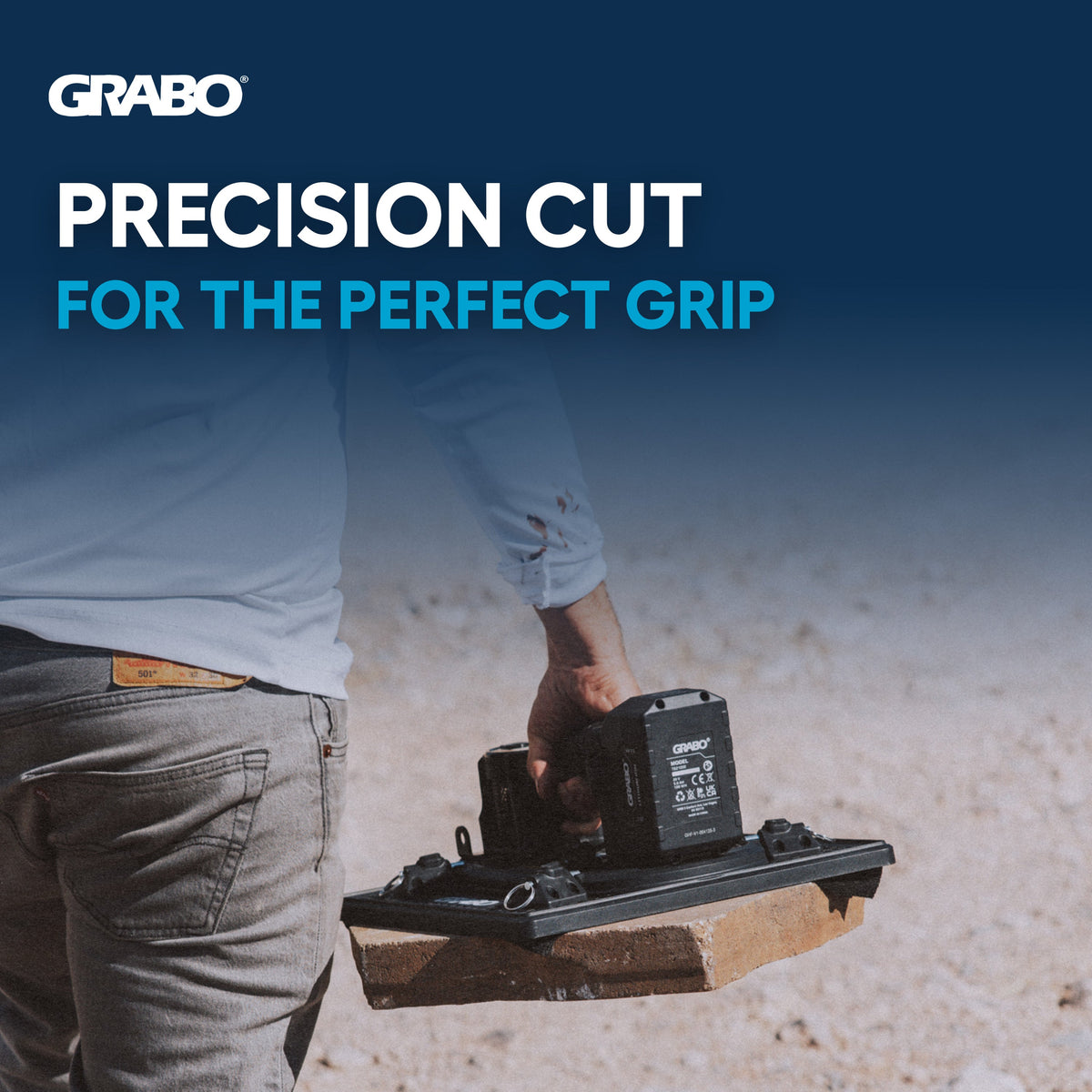 GRABO suction grip tool in hand with blue banner PRECISION CUT FOR THE PERFECT GRIP on Tampa Home & Garden Store