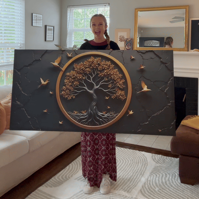 3D Celtic Tree of Life wall art canvas Tailored Canvases, dark slate with a gold frame on Tampa Home & Garden Store