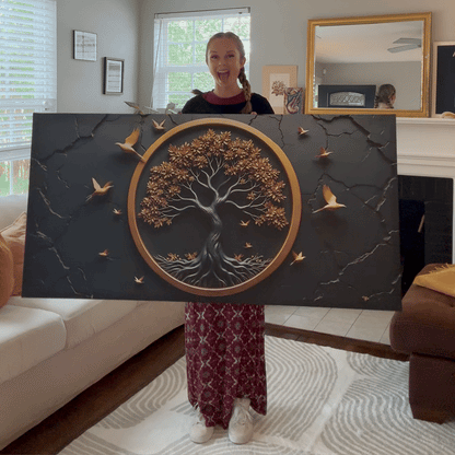 3D Celtic Tree of Life wall art canvas Tailored Canvases, dark slate with a gold frame on Tampa Home & Garden Store