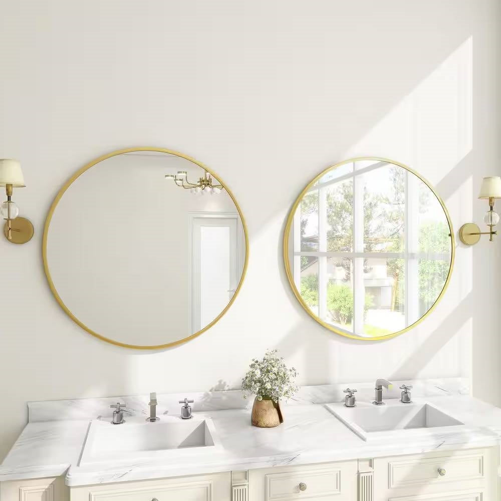 Espejo de pared circular para baño de 30 pulgadas con marco dorado