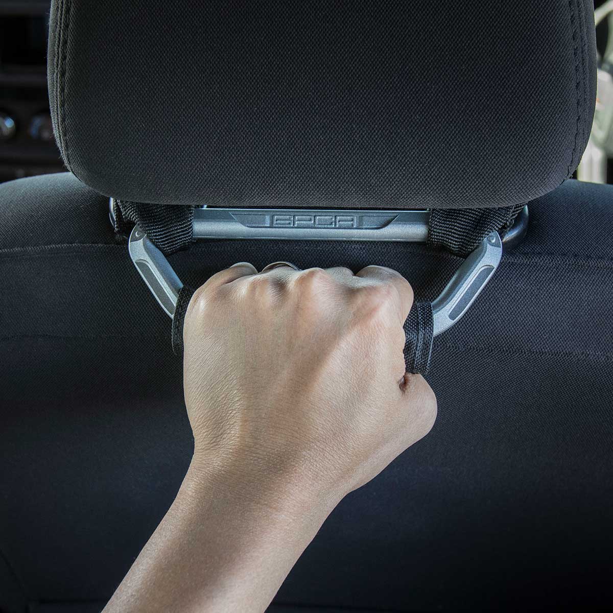 GP Back Grip PRO rear headrest handles by GPCA gray metal with black straps on Tampa Home & Garden Store