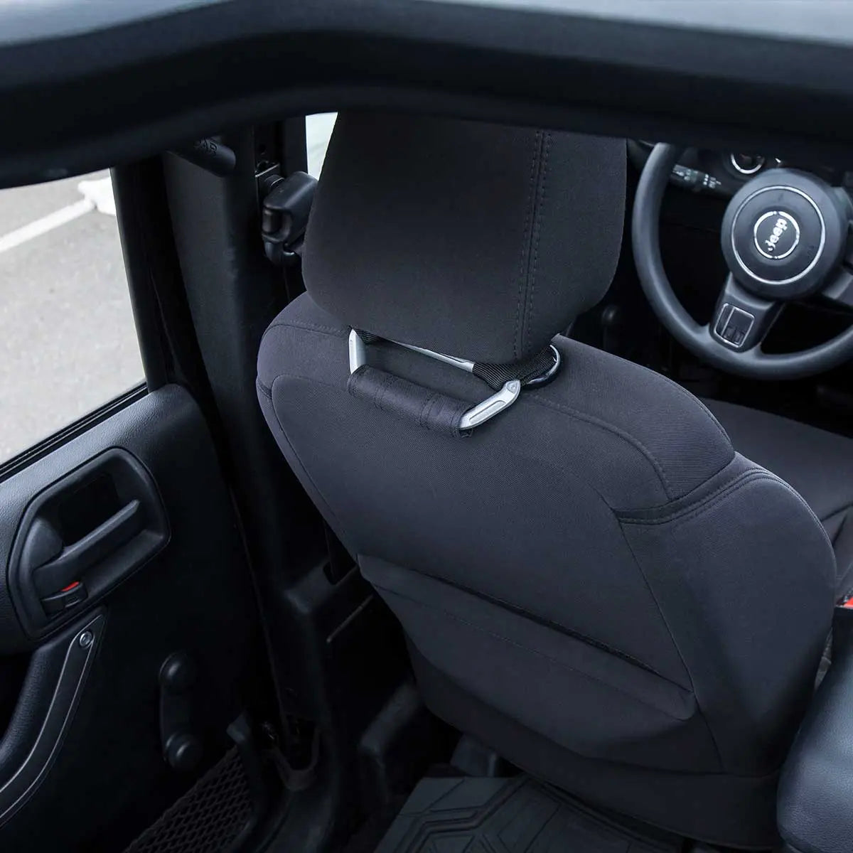 GP Back Grip PRO rear headrest handles, silver metal with black strap, GPCA car interior fittings on Tampa Home & Garden Store