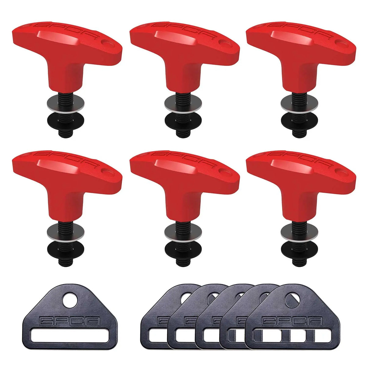 Jeep Wrangler Tie-Down Anchor PRO red quick-release anchors, 6-pack with GPCA plates on Tampa Home & Garden Store