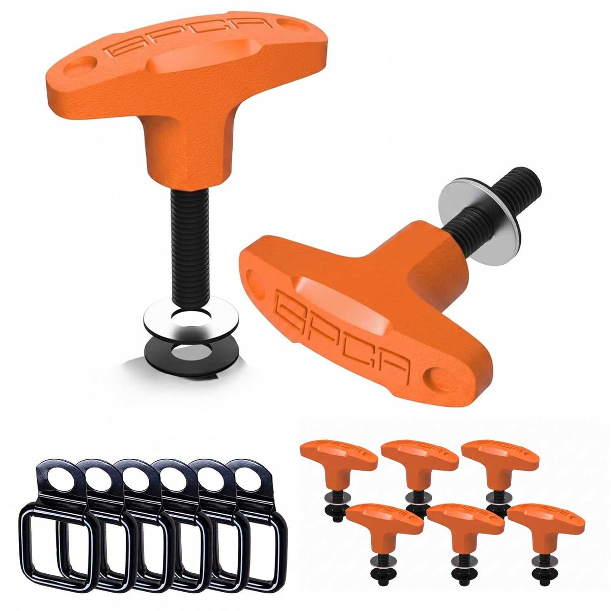 GPCA Jeep Wrangler Tie-Down Anchor PRO orange quick-release clamps with mounting bolts on Tampa Home & Garden Store