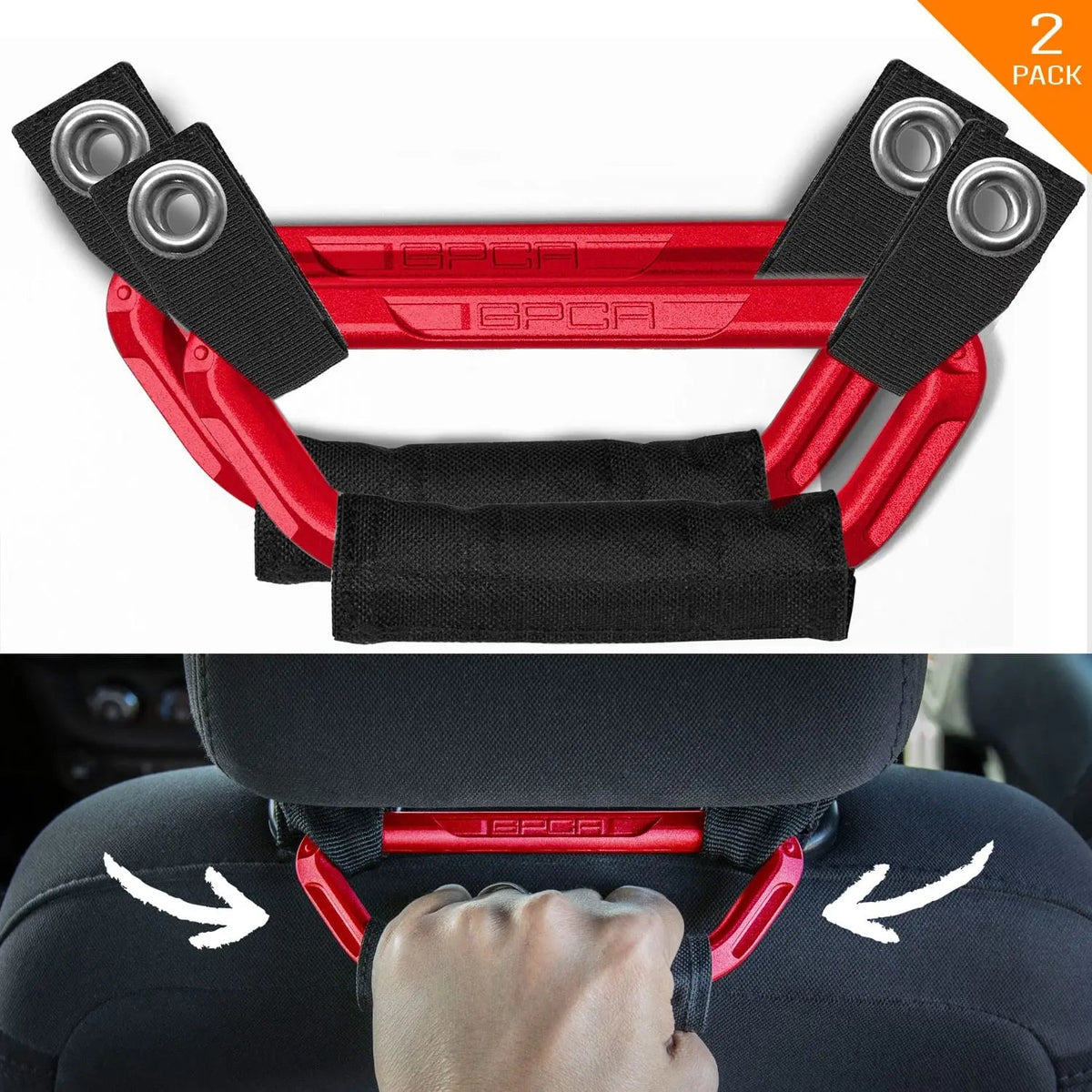 GP Back Grip Pro red 2-pack car gear with black straps and metal grommets GPCA on Tampa Home & Garden Store