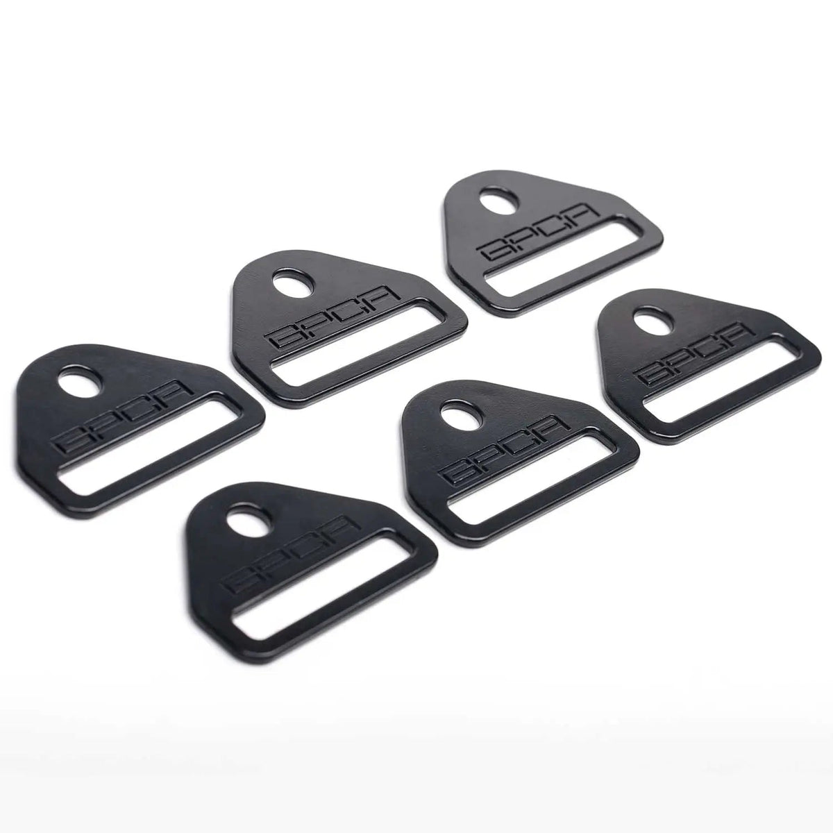 GPCA Tie-Down D-Plate group in black metal with hole and slot for vehicle storage on Tampa Home & Garden Store