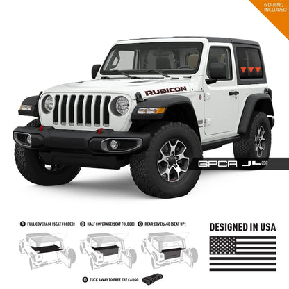 GPCA Jeep Wrangler JL 2DR Cargo Cover 2018+ white jeep with black fenders on Tampa Home & Garden Store