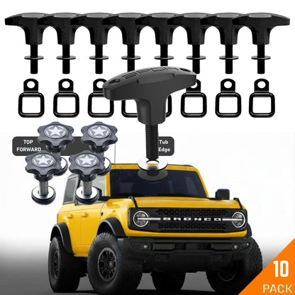 Bronco Tie-Down Anchor PRO car gear interior fitting GPCA, 10-pack with black anchors and knobs on Tampa Home & Garden Store
