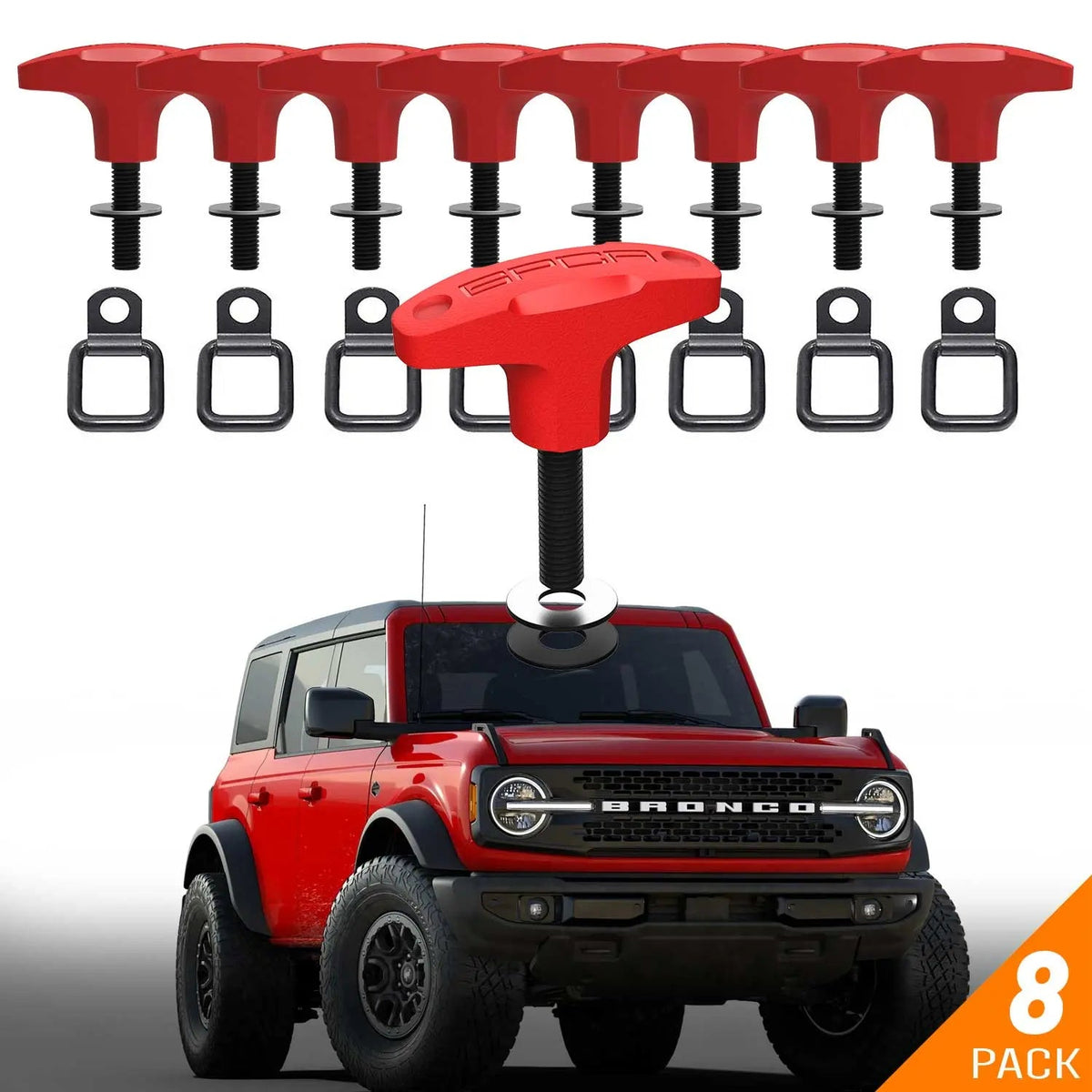Bronco Tie-Down Anchor PRO 8-pack car gear GPCA red anchors with D-rings on Tampa Home & Garden Store