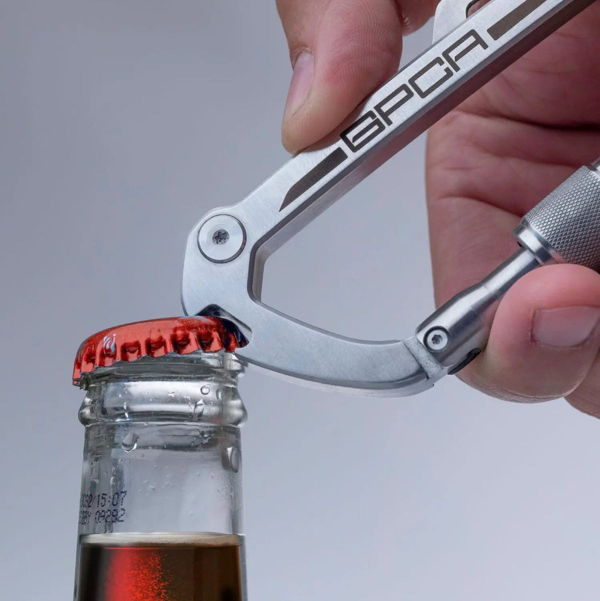 GPCA Carabiner LITE silver aluminum EDC bottle-cap opener tool on Tampa Home & Garden Store