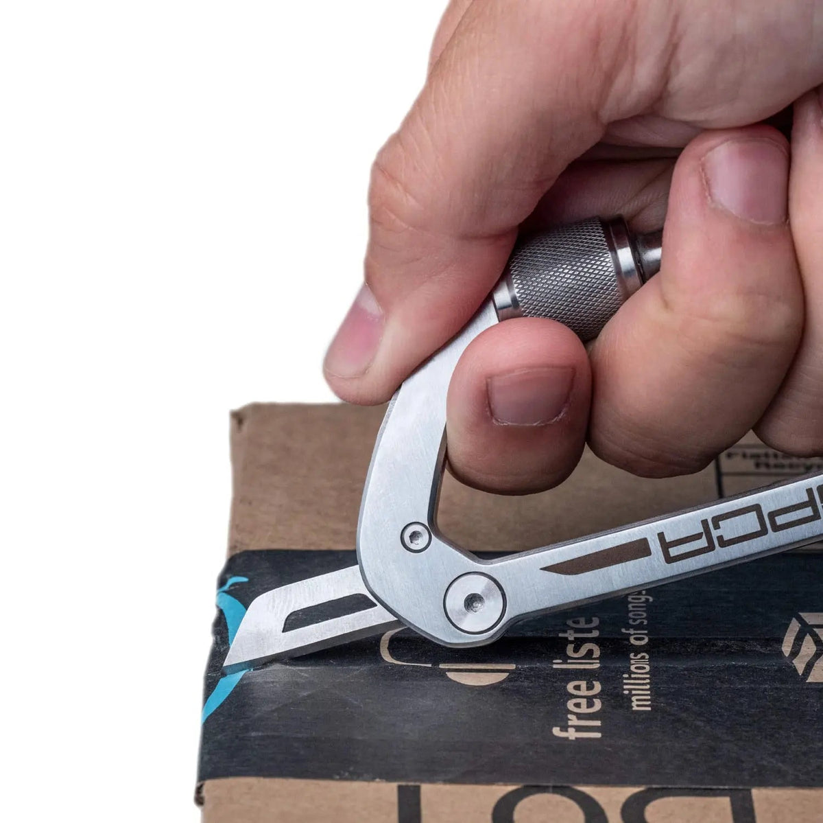 GPCA Carabiner LITE EDC keychain, silver knurled aluminum, compact carabiner on Tampa Home & Garden Store