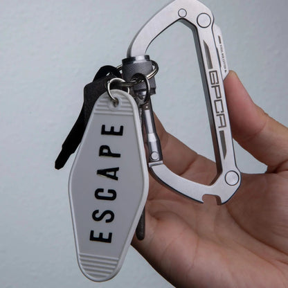 GPCA Carabiner LITE EDC keychain with silver aluminum carabiner and white tag on Tampa Home & Garden Store
