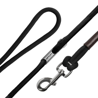 GPCA Dog Leash LITE Bundle black braided nylon leash with metal clip and brown leather accent on Tampa Home & Garden Store