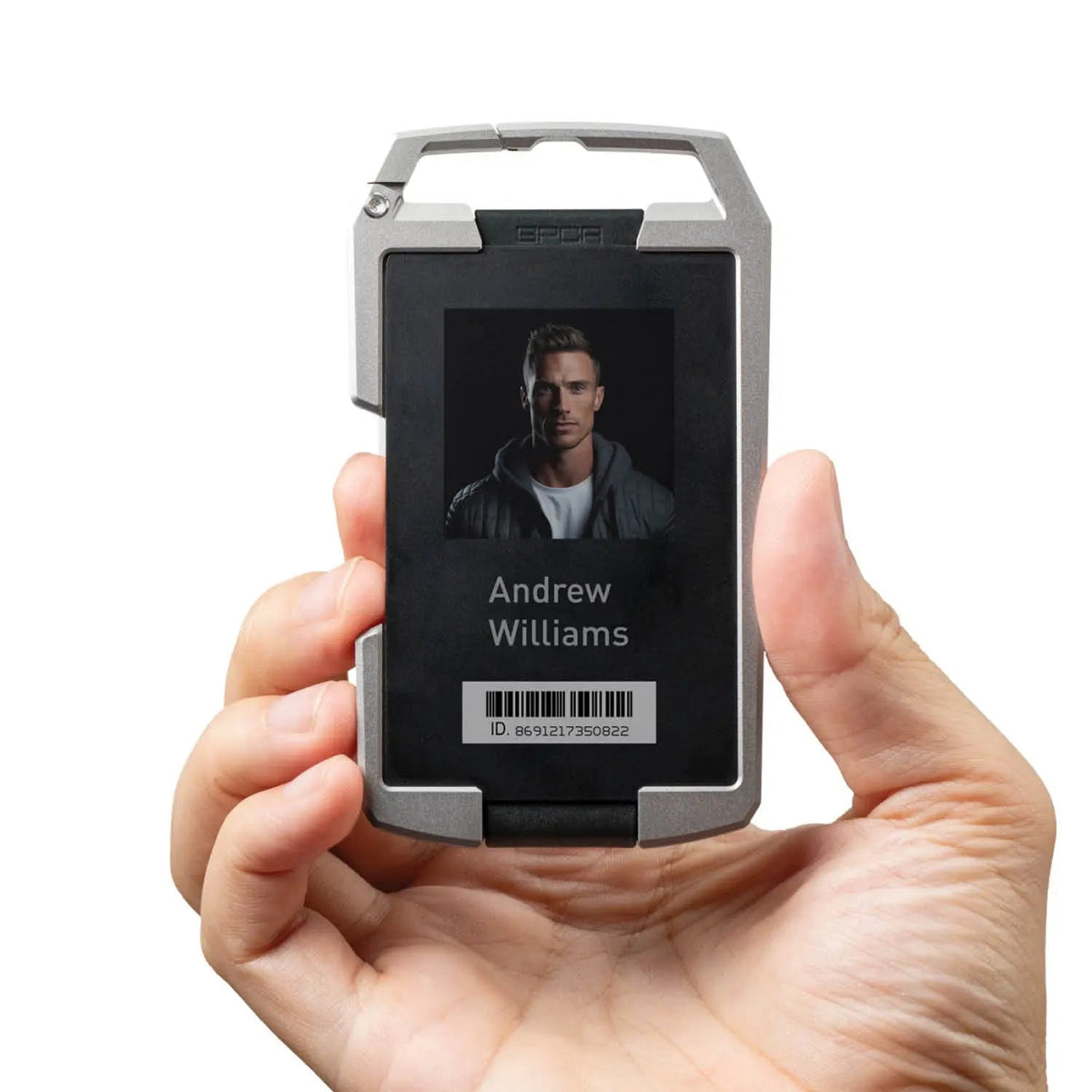 GPCA United-1 EDC wallet with metal frame and black ID card insert showing portrait on Tampa Home & Garden Store