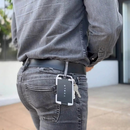 GPCA United-1 Wallet Card Holder clipped to jeans belt with keys, compact EDC wallet on Tampa Home & Garden Store