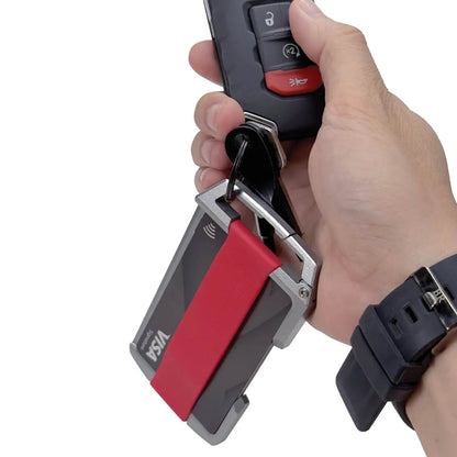 GPCA United-1 Wallet Card Holder EDC wallet in red and gray with metal clip on key ring on Tampa Home & Garden Store