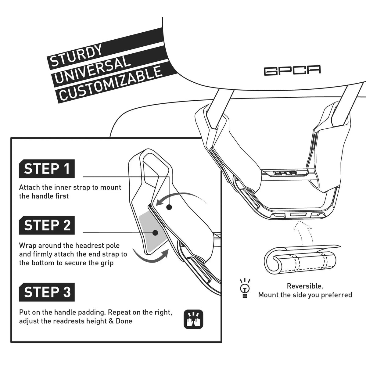 GP Back Grip PRO rear headrest handles by GPCA, universal car interior fittings on Tampa Home & Garden Store