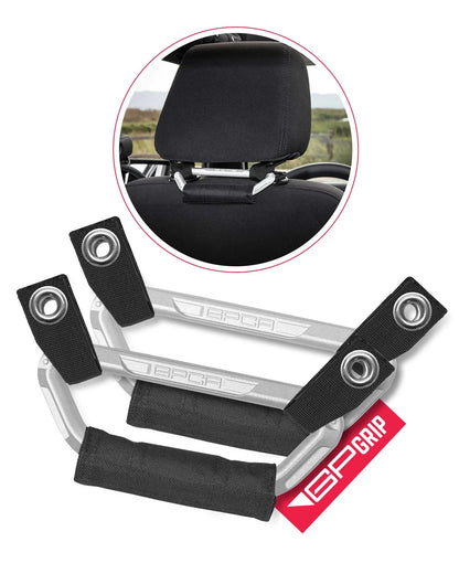 GP Back Grip PRO rear headrest handles with black straps and silver rails GPCA brand for all cars on Tampa Home & Garden Store