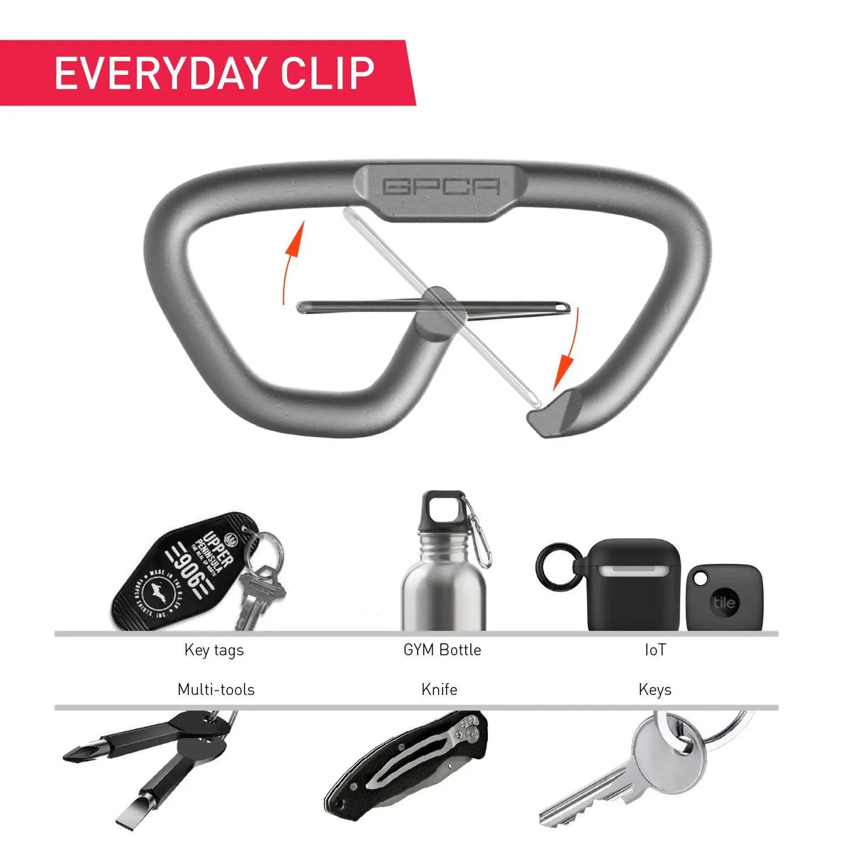 GPCA Carabiner Loop LITE gray aluminum EDC keychain on Tampa Home & Garden Store