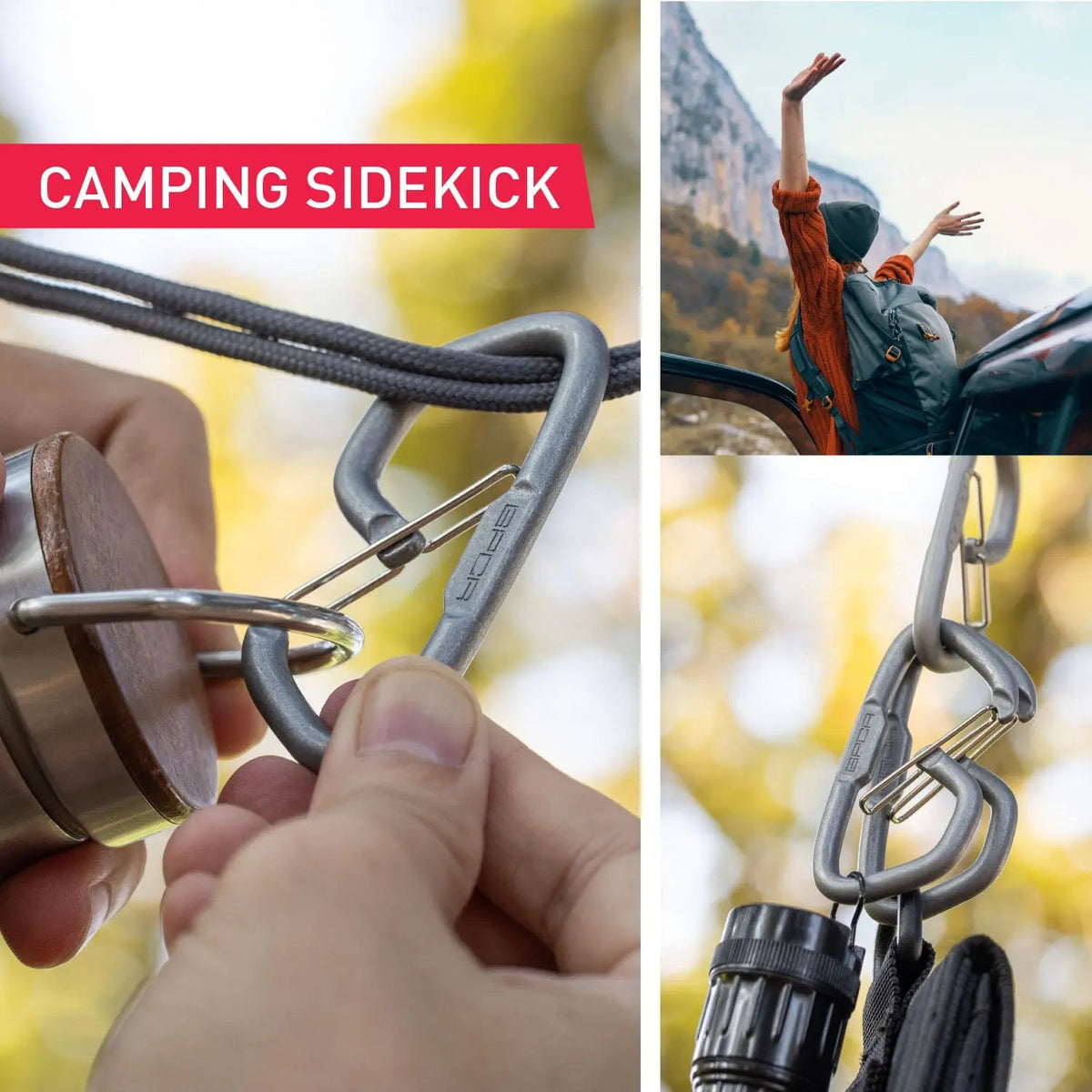 GPCA Carabiner Loop LITE EDC keychain, silver-gray metal carabiner with rope attachment on Tampa Home & Garden Store