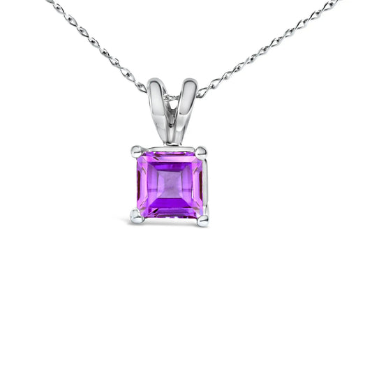 14K white gold amethyst square pendant necklace with a purple gemstone on a delicate chain on Tampa Home & Garden Store