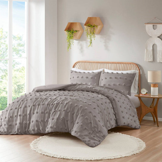 King/Cal King 3-Piece Grey Microfiber Comforter Set with Decorative Pompoms - Tampa Home & Garden Store