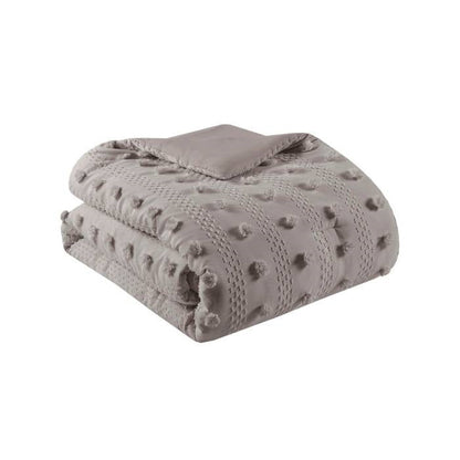 Juego de edredón de microfibra gris de 3 piezas tamaño King/Cal King con pompones decorativos