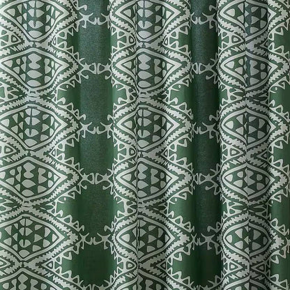 Cortina de ducha de algodón y poliéster de 72 x 72 pulgadas con estampado de motivo geométrico verde y blanco