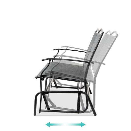 2 Seater Mesh Patio Loveseat Swing Glider Rocker with Armrests in Grey - Tampa Home & Garden Store