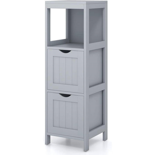Modern Farmhouse 2-Drawer Bathroom Floor Cabinet with Shelf in Grey Wood Finish