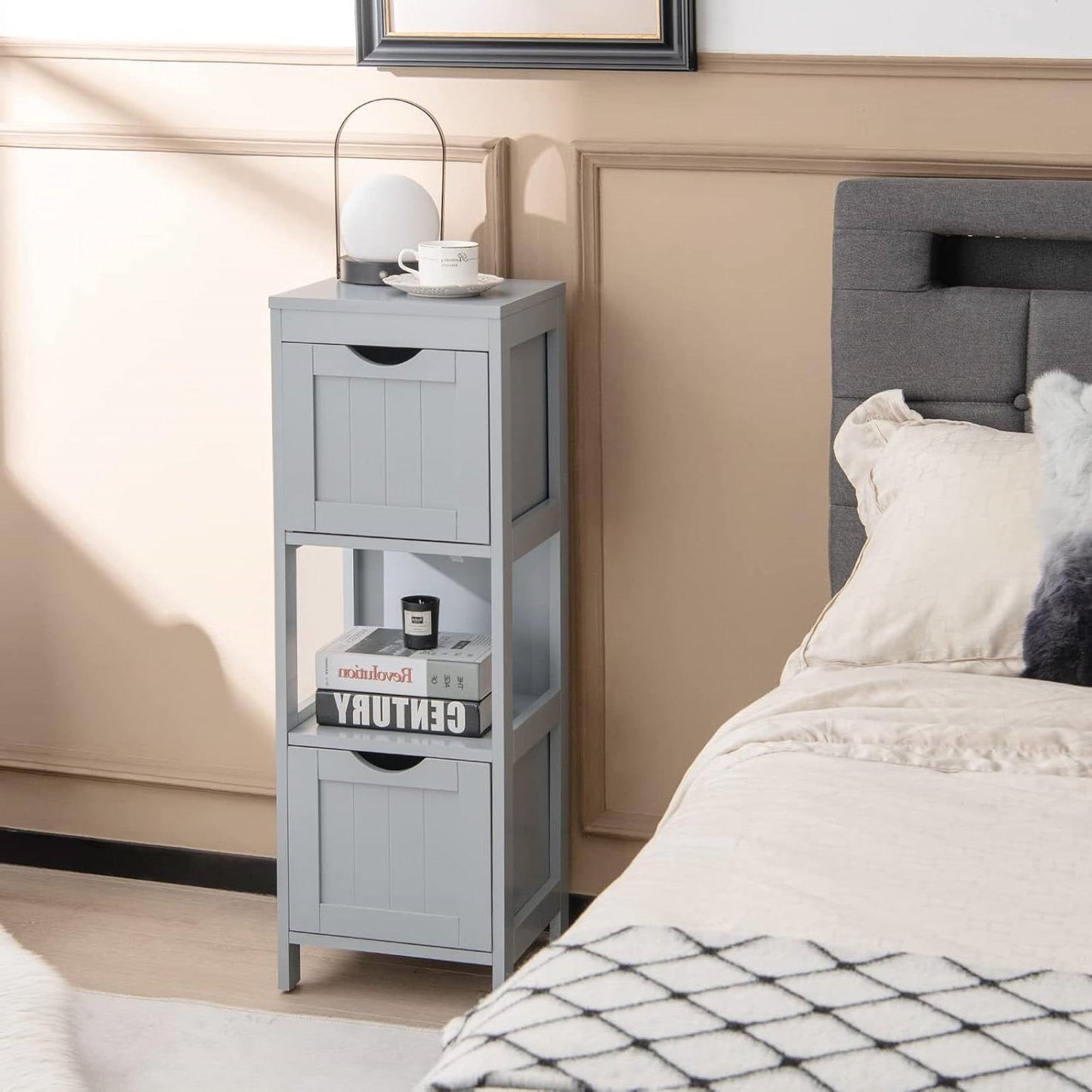 Mueble de Baño de Pie de Estilo Rústico Moderno con 2 Cajones y Estante en Acabado de Madera Gris