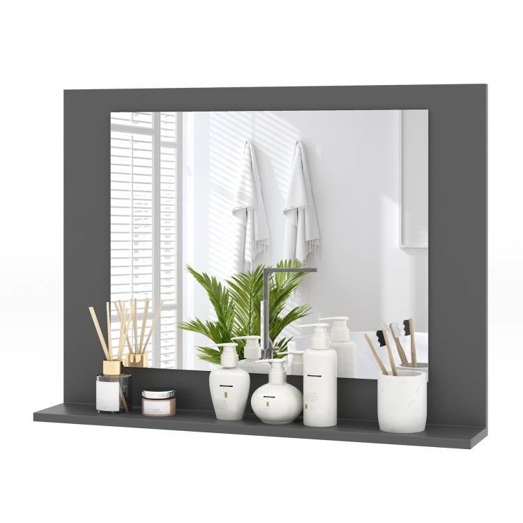Espejo de baño rectangular de 23 x 17 pulgadas con estante de almacenamiento en acabado de madera gris