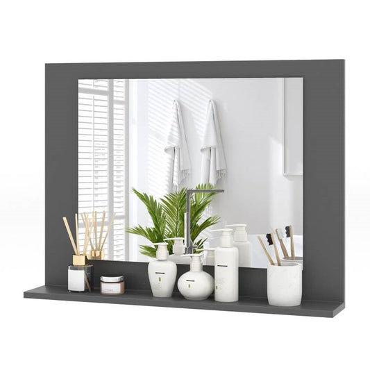 Rectangular 23 x 17 inch Bathroom Mirror with Storage Shelf in Grey Wood Finish - Tampa Home & Garden Store
