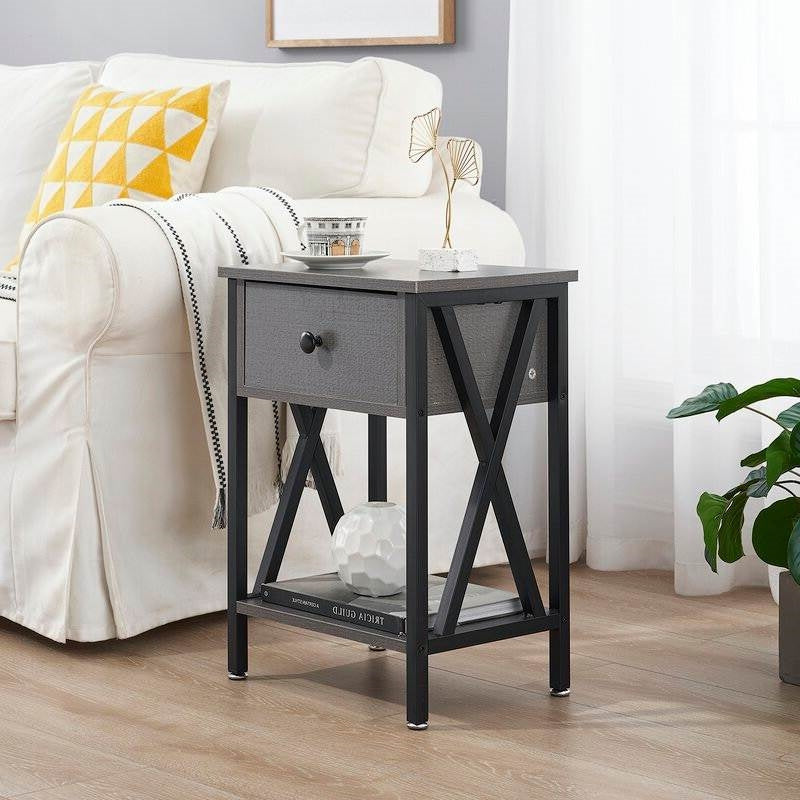 Juego de 2 - Mesa de Noche de 1 Cajón con Acabado en Madera Gris y Negro
