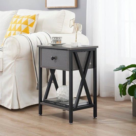 Set of 2 - 1 Drawer Nightstand in Grey and Black Wood Finish - Tampa Home & Garden Store
