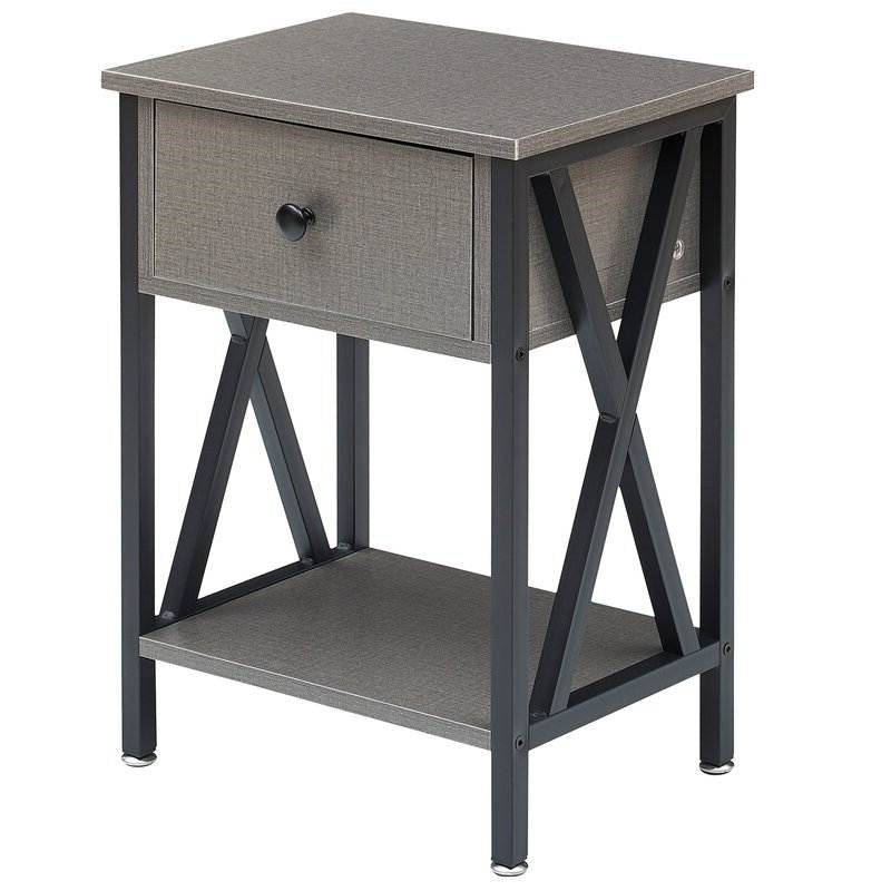 Juego de 2 - Mesa de Noche de 1 Cajón con Acabado en Madera Gris y Negro