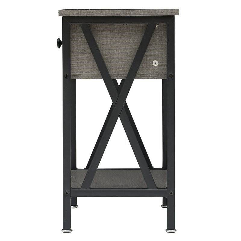 Juego de 2 - Mesa de Noche de 1 Cajón con Acabado en Madera Gris y Negro