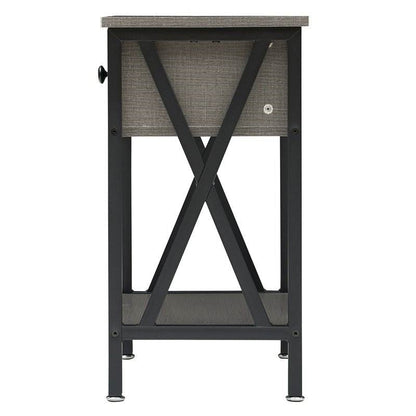 Juego de 2 - Mesa de Noche de 1 Cajón con Acabado en Madera Gris y Negro