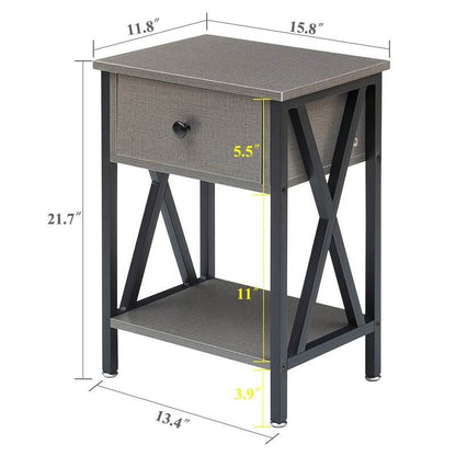 Juego de 2 - Mesa de Noche de 1 Cajón con Acabado en Madera Gris y Negro