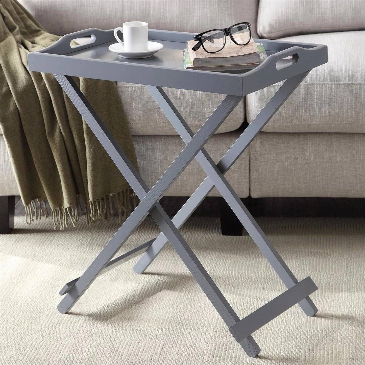 Mesa Auxiliar Plegable para TV, para Cama, en Acabado de Madera Gris