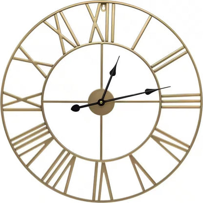 Reloj de Pared Decorativo de Metal Dorado de 24 Pulgadas, con Números Romanos y Manecillas Negras - Ronda