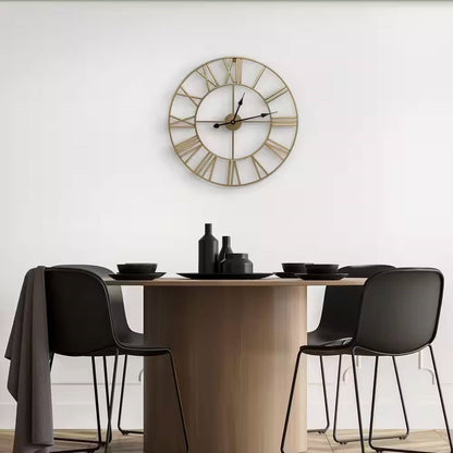 Reloj de Pared Decorativo de Metal Dorado de 24 Pulgadas, con Números Romanos y Manecillas Negras - Ronda