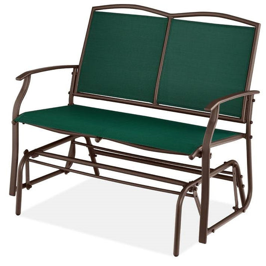 2 Seat Mesh Patio Loveseat Swing Glider Rocker with Armrests in Hunter Green - Tampa Home & Garden Store